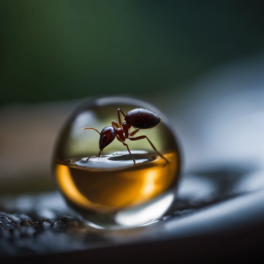 An ant is being kept in a drop of water