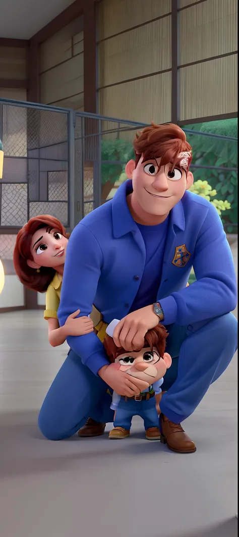 Casal (homem moreno e mulher branca) no estilo Disney Pixar, alta qualidade, melhor qualidade.