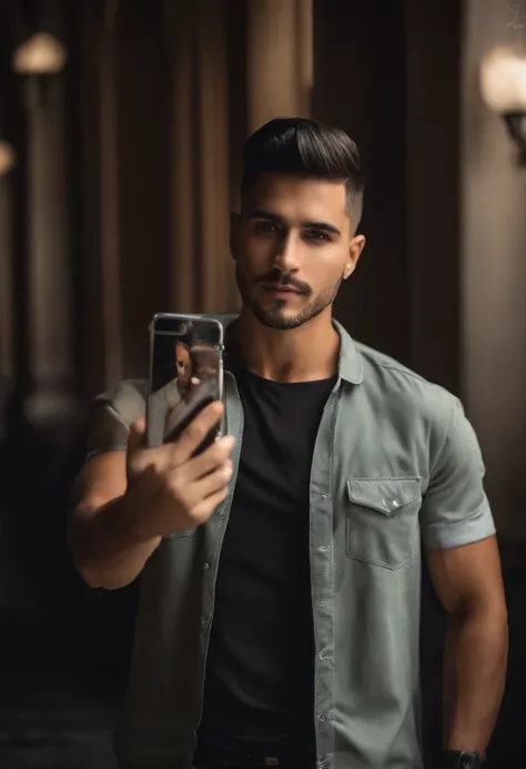 there is a man that is taking a selfie in a black shirt, caio santos, david rios ferreira, icaro carvalho, dan dos santos, andres rios, mateus 9 5, andrea rocha, by Nándor Katona, foto realista, andreas, edu souza, profile image, Henry Alvim Correa