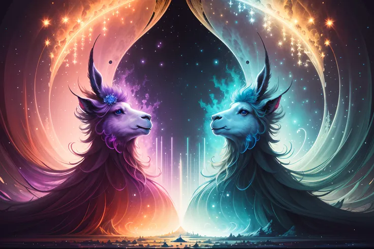 (best quality,4k,8k,highres,masterpiece:1.2),ultra-detailed,(realistic,photorealistic,photo-realistic:1.37),surreal fantasy,vibrant colors,llama,fantasy,colorful,fantasy photo,out of this world,ethereal,fantastical world,whimsical,vivid surrealism,dreamlik...