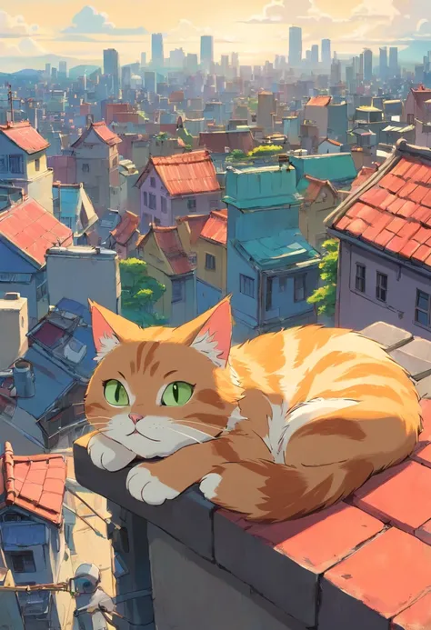 cat laying on urban rooftop