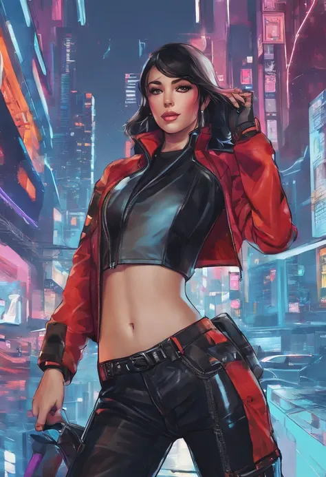 araffe woman in a leather jacket and jeans posing for a picture, cyberpunk 2 0 y. o model girl, seductive tifa lockhart portrait, tifa lockhart, cyberpunk angry gorgeous goddess, beautiful cyberpunk woman model, tifa, cyberpunk beautiful girl, beautiful di...