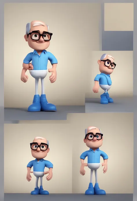 Cartoon character of a man with black glasses and a blue shirt, animation character, Caractere estilizado, animation style rendering, 3D estilizado, Arnold Maya render, 3 d render stylized, toon render keyshot, Personagem 3D, Personagem 3D, 3d rendering st...