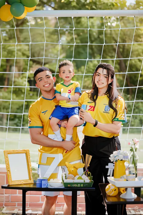 There are two people and a baby posing for a photo, marido esposa e filho, pano de fundo, Ronaldo Nazario, Malika Favre, Ronaldo Nazario Fenomeno, Family photo, Directed by: Fernando Gerassi, Postagem 4k, 4 k post, family portrait, family photography, caio...