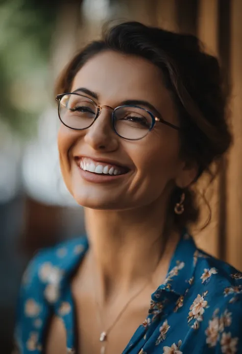 Smiling woman with glasses and a blue shirt posing for a photo