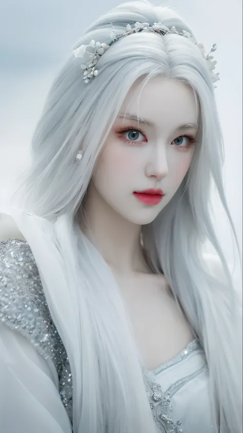 a close up of a woman with white hair and a white mask, beautiful character painting, guweiz, artwork in the style of guweiz, wh...