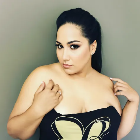 there is a woman with a black top posing for a picture, NEGRA, CORPO MEDIANO, Foto de um ensaio promocional, Karla Ortiz, Ayahausca, Ensaio Promocional, mulher plus size, modelo plus size sedutor, Tiro de glamour, Alanis Guillen, Mulher mexicana bonita, in...