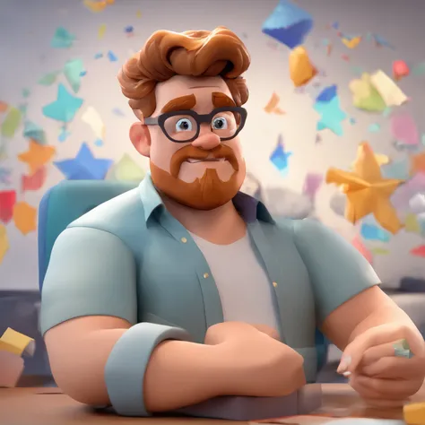 Crie um cartaz inspirado na Disney Pixar com o personagem sendo um psicologo homem moreno com cabelo preto, cabelo liso, cabelo partido no meio, camisa braca, arms crossed, com olhos puxados, Wearing Grey Glasses