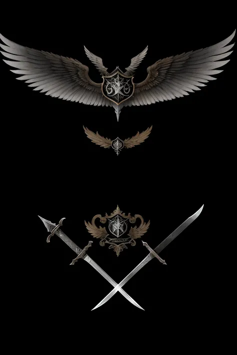 Hunters crest, CH initials, swords, wings