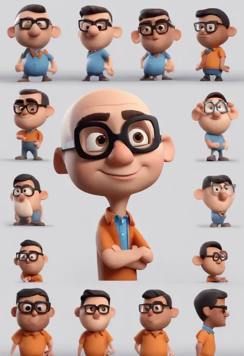 Cartoon character of a man with black glasses and a blue shirt, animation character, Caractere estilizado, animation style rendering, 3D estilizado, Arnold Maya render, 3 d render stylized, toon render keyshot, Personagem 3D, Personagem 3D, 3d rendering st...