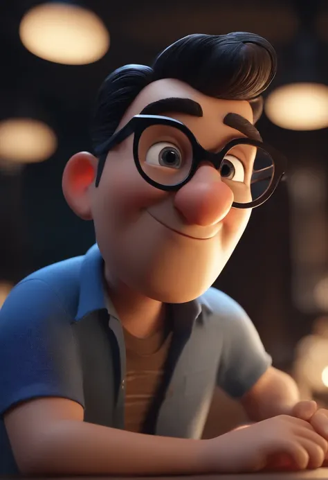 Cartoon character of a man with black glasses and a blue shirt, animation character, Caractere estilizado, animation style rendering, 3D estilizado, Arnold Maya render, 3 d render stylized, toon render keyshot, Personagem 3D, Personagem 3D, 3d rendering st...