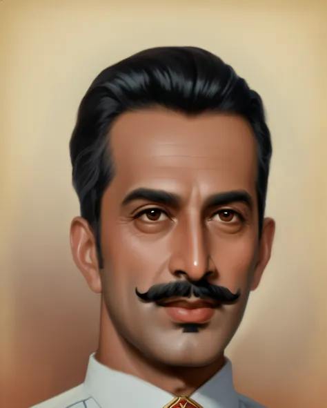 um close up de um homem com bigode e camisa branca, inspirado em Sudip Roy, Raden Saleh, Stalin, Stalin como Superman, inspirado em Khalil Gibran, luis ricardo falero, inspirado em Cristache Gheorghiu, subgenius, joseph stalin, Alberto Lynch, inspirado em ...