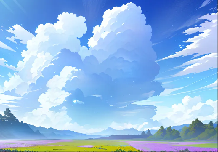 Masterpiece, best quality, (very detailed CG unity 8k wallpapers), (best quality), (best illustrations), bluesky, cumulus, wind, There are many scattered luminous petals, Many scattered leaves, Many scattered leaves, fantasy, KonoSuba style