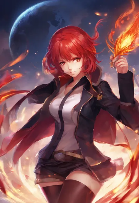 anime girl with red hair and black jacket posing for a picture, anya from spy x family, yayoi kasuma, made with anime painter studio, render of april, she has red hair, badass pose, painted in anime painter studio, female protagonist 👀 :8, persona art styl...