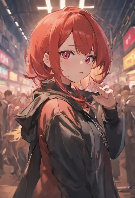 anime girl with red hair and black jacket posing for a picture, anya from spy x family, yayoi kasuma, made with anime painter studio, render of april, she has red hair, badass pose, painted in anime painter studio, female protagonist 👀 :8, persona art styl...