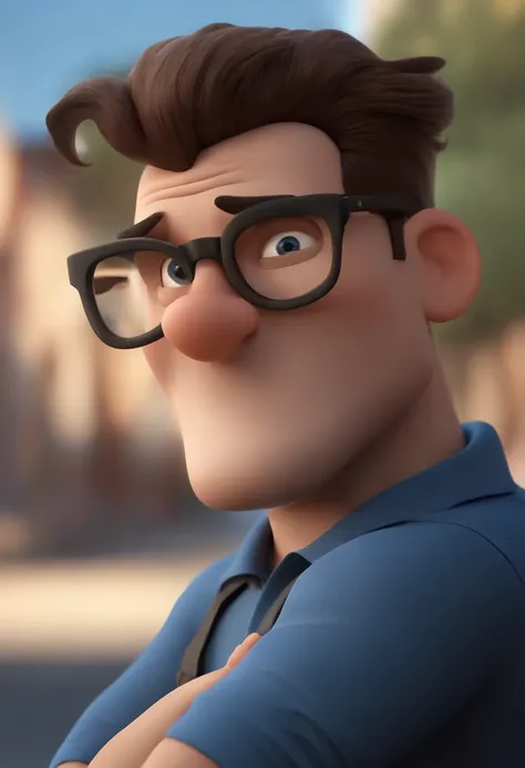 Cartoon character of a man wearing black glasses and a blue shirt, um personagem animado, Caractere estilizado, animation style rendering, 3D estilizado, Arnold Maya render, 3 d render stylized, toon render keyshot, Personagem 3D, Personagem 3D, 3d renderi...