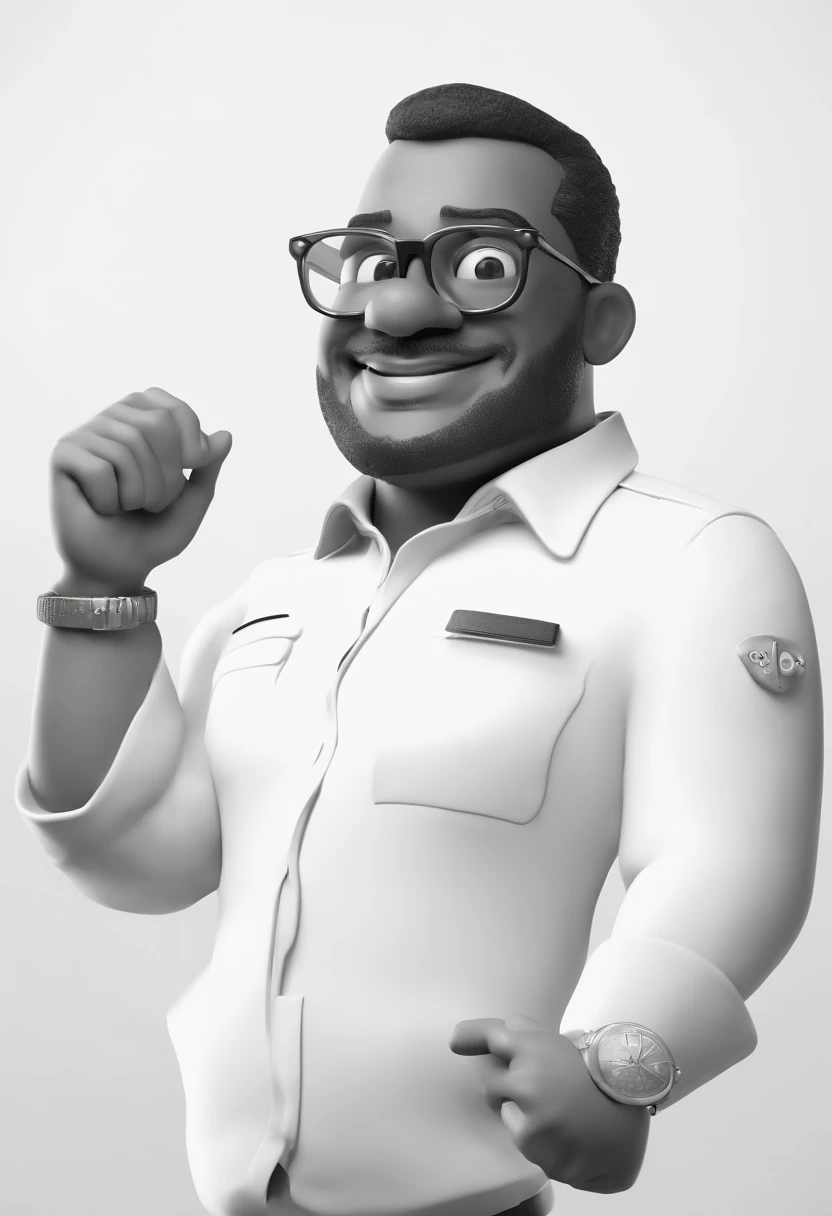 Cartoon character of a man with black glasses, (careca), pele morena, aproximadamente 40 anos, sorridente e uma camisa azul, animation character, Caractere estilizado, animation style rendering, 3D estilizado, Arnold Maya render, 3 d render stylized, toon ...