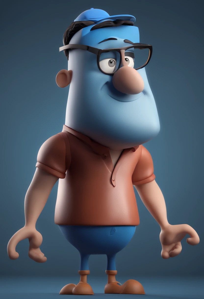 Cartoon character of a man with black glasses and a blue shirt, animation character, Caractere estilizado, animation style rendering, 3D estilizado, Arnold Maya render, 3 d render stylized, toon render keyshot, Personagem 3D, Personagem 3D, 3d rendering st...