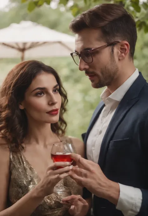 homem e mulher se beijando sem roupa, With a bitten apple on the set, A snake in the scenery, and two glasses of wine.