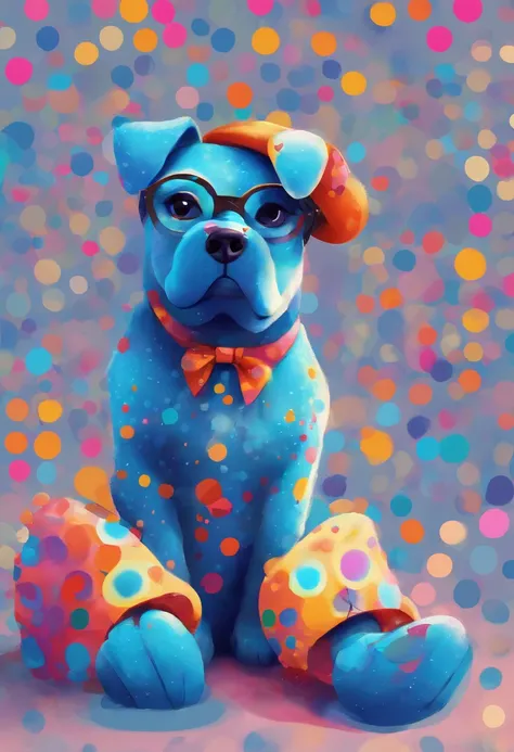 A blue dog with colorful polka dots sitting, Personagem disney, Azulzinho, estilo disney,  3D,