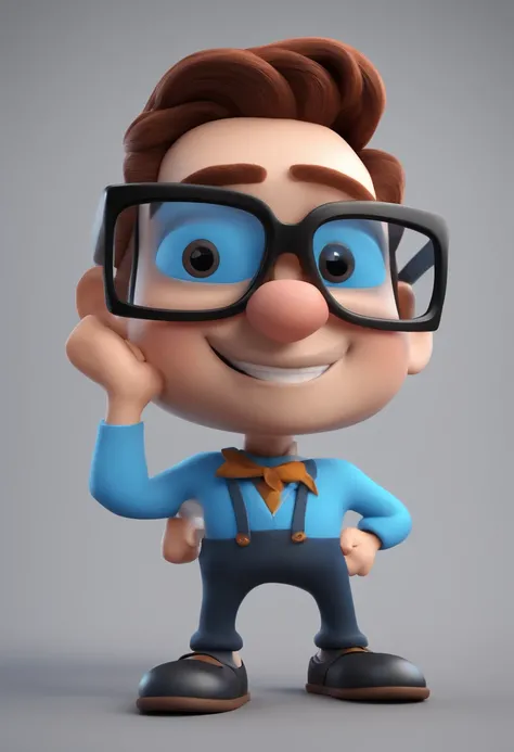 Cartoon character of a man with black glasses and a blue shirt, animation character, Caractere estilizado, animation style rendering, 3D estilizado, Arnold Maya render, 3 d render stylized, toon render keyshot, Personagem 3D, Personagem 3D, 3d rendering st...