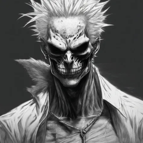 A sketch drawing of character skull doflamingo, hyper-realistic, artistic, all black and white