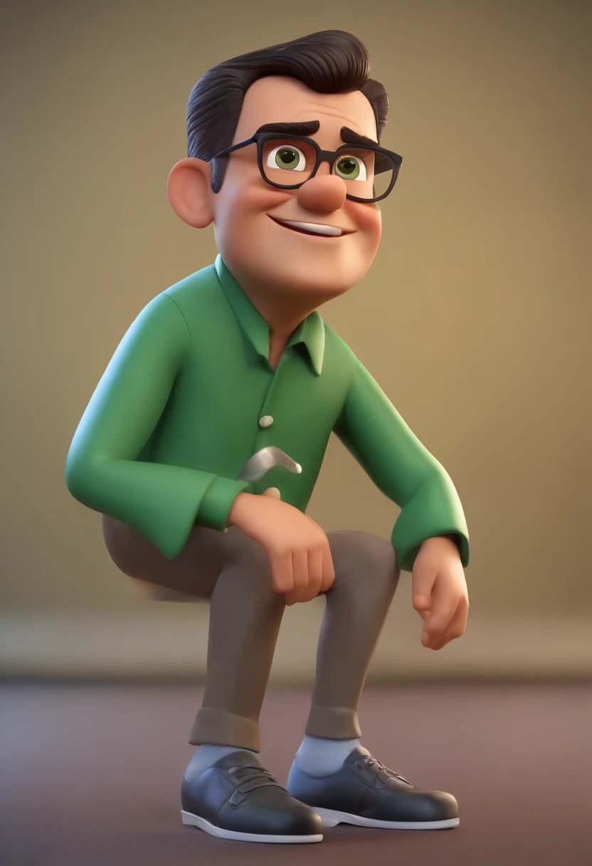 Cartoon character of a man wearing black glasses, half bald, green eyes and a blue shirt, um personagem animado, Caractere estilizado, animation style rendering, 3D estilizado, Arnold Maya render, 3 d render stylized, toon render keyshot, Personagem 3D, Pe...