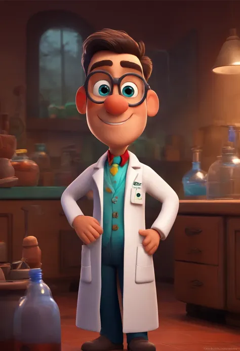 Create a pixar-style character inside a lab coat.