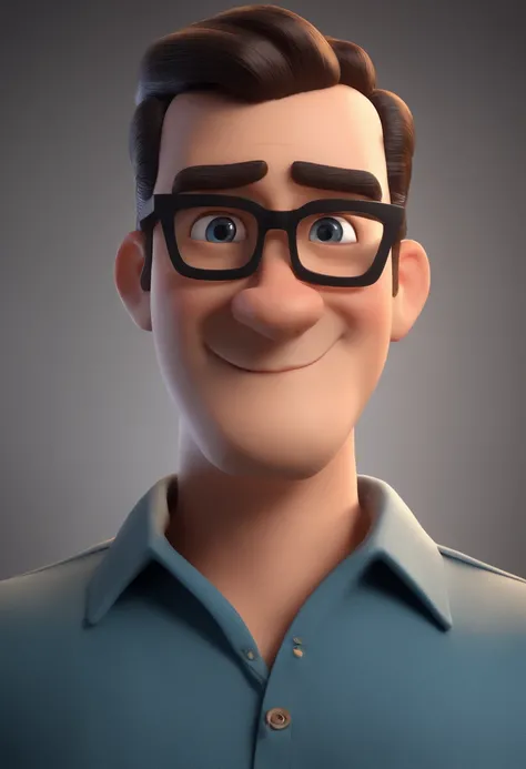 Cartoon character of a man with black glasses and a blue shirt, animation character, Caractere estilizado, animation style rendering, 3D estilizado, Arnold Maya render, 3 d render stylized, toon render keyshot, Personagem 3D, Personagem 3D, 3d rendering st...