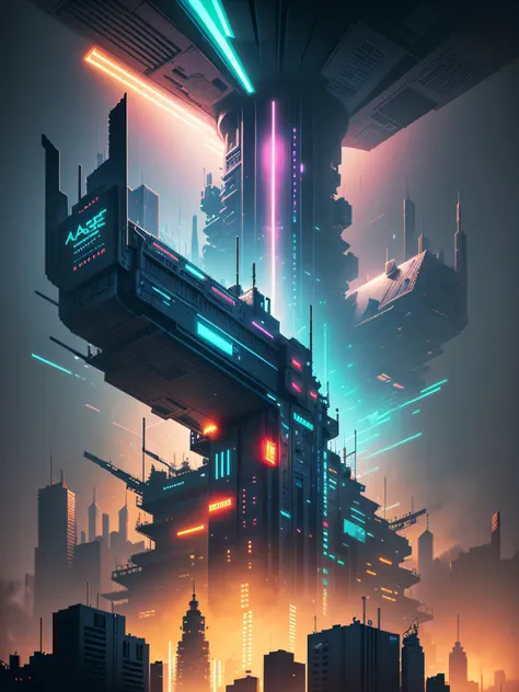 Pixel art style, Cyberpunk, blade runner world, rpg game, pollution particles in the environment, panoramic shot, very intricate, hyper-detailed, masterpiece, 4k, neon and dynamic lighting, colorful, made by Aase Berg, dystopian and melancholic atmosphere.