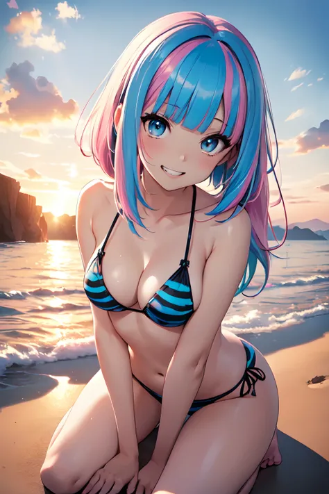 Illustration of a cute bikini model girl, (Anime style:1.2), masutepiece, Best Quality, ultra-detailliert, 4K, absurderes, hight resolution,(((masutepiece, Best Quality)))((masutepiece:1.5)), (Best High Quality, 超A high resolution, The ultra -The high-defi...