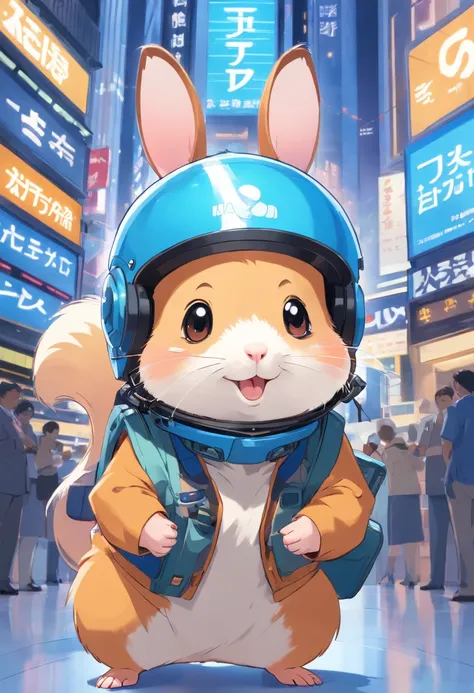 Happy Hamster, Hold your instrument, Helmet on the head, Trading on the stock exchange，frontage，Blue Tooling