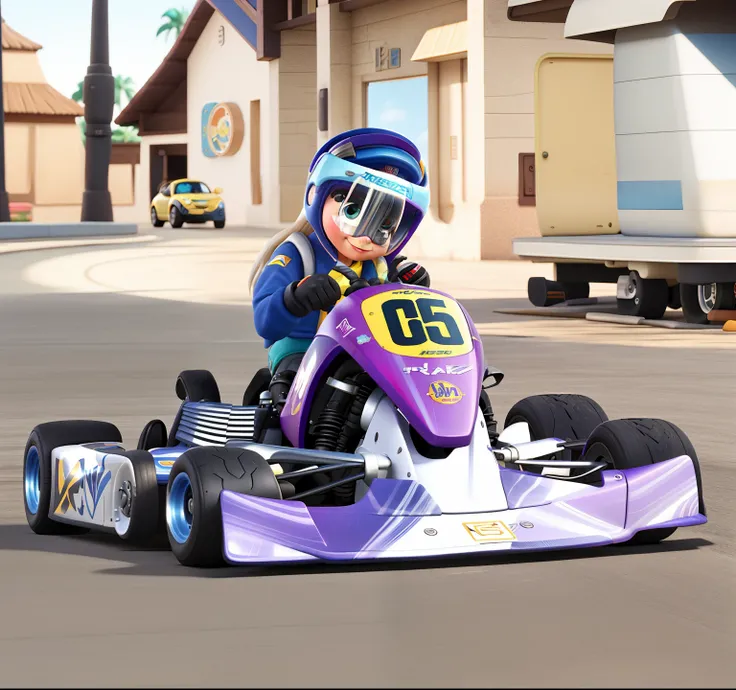 Mulher no kart, cabelos pretos, estilo Disney pixar ,alta qualidade,melhor qualidade