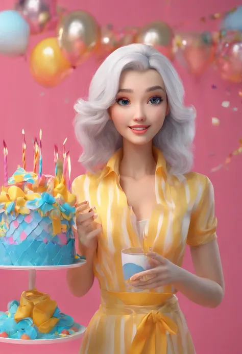 (best quality,ultra-detailed,realistic:1.37),portrait,human,white hair,brunette skin,birthday cake