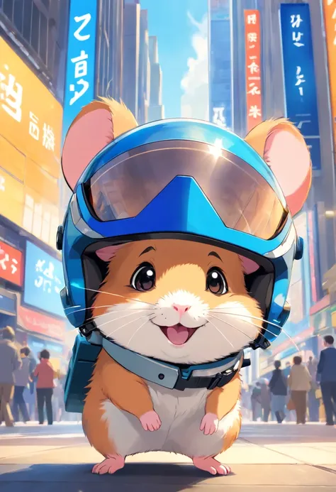 Happy Hamster, KGG with helmet on the head, Trading on the stock exchange，frontage，Blue Tooling