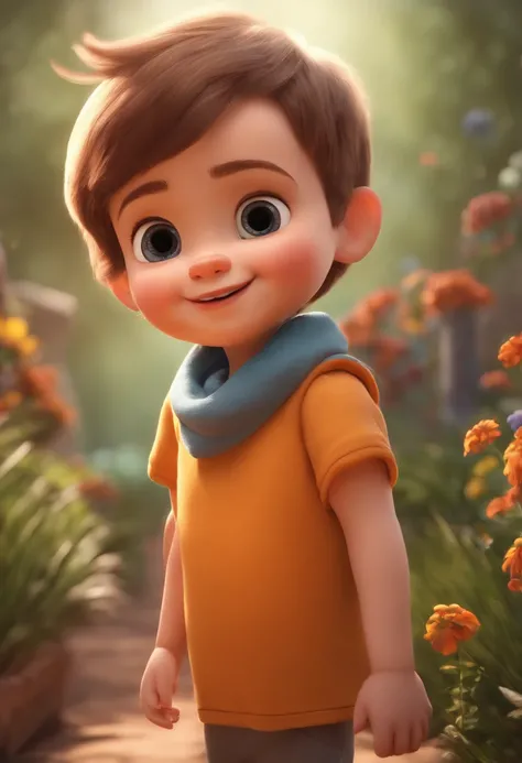 a happy cute kid standing short hair, vestindo uma fantasia espacial, , fundo branco, barnet, tom, Estilo Pixar, ..3d, desenhos animados, rosto detalhado, asymmetrical 16k