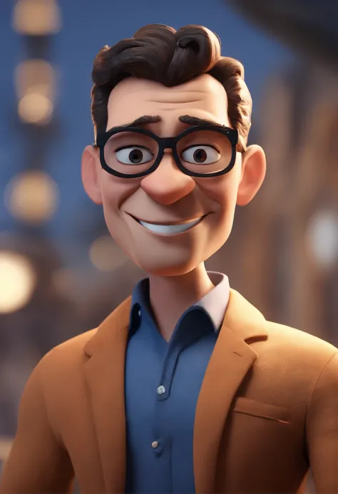 Cartoon character of a man with black glasses and a blue shirt, animation character, Caractere estilizado, animation style rendering, 3D estilizado, Arnold Maya render, 3 d render stylized, toon render keyshot, Personagem 3D, Personagem 3D, 3d rendering st...