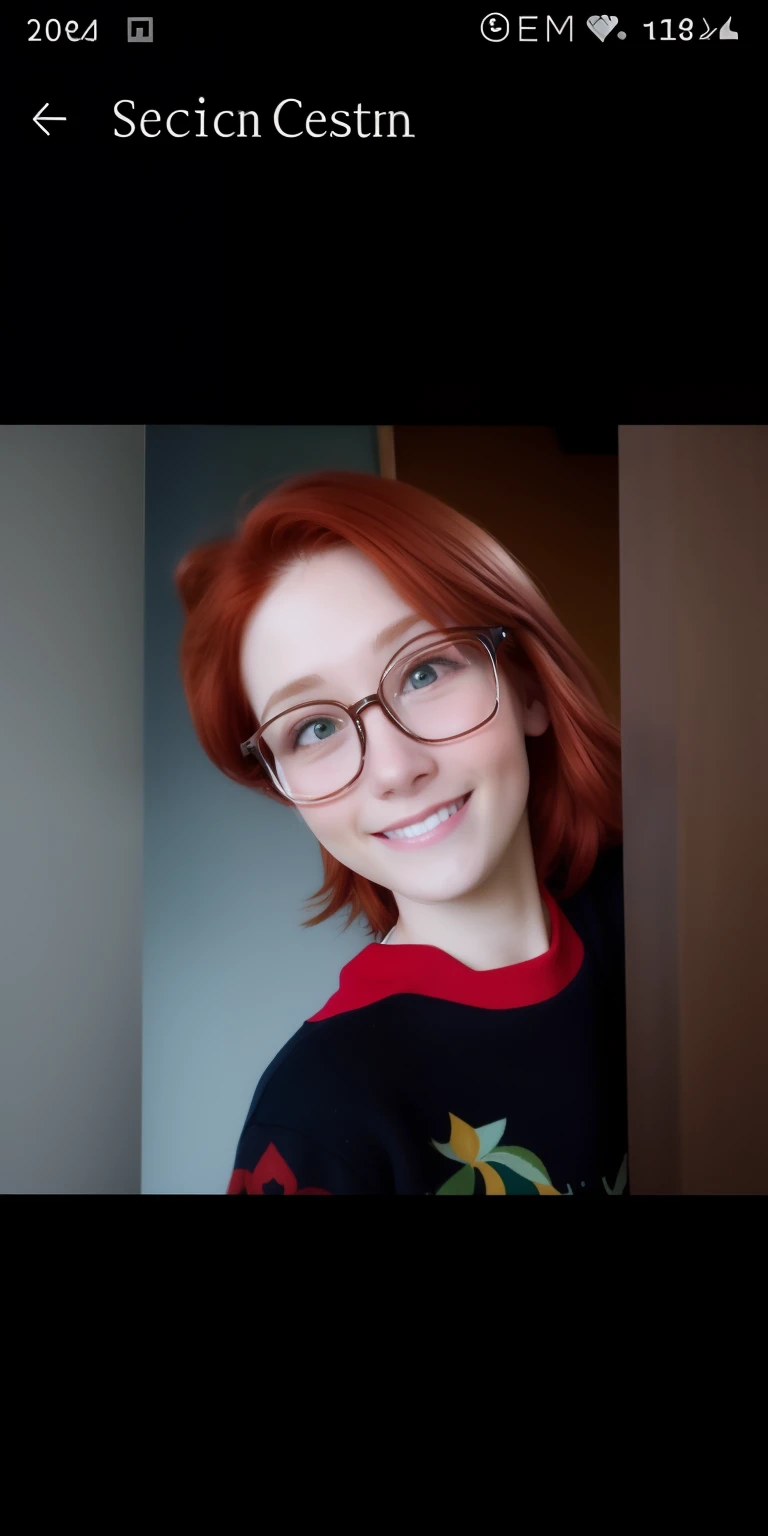 Slightly redhead in glasses with shy smile