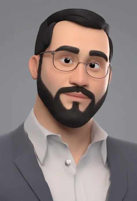 Estilo Pixar: Dark eyes Man combone on head 28 years old with short black hair with a slight baldness and with short black beard