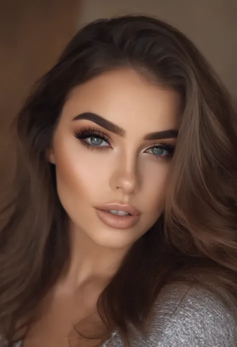 Arafed Mujer totalmente , Chica sexy con ojos marrones, ultra realista, meticulosamente detallado, Retrato Sophie Mudd, brown hair and large eyes, selfie de una mujer joven, Ojos de Dubai, Violeta Myers, sin maquillaje, Maquillaje natural, staring directly...