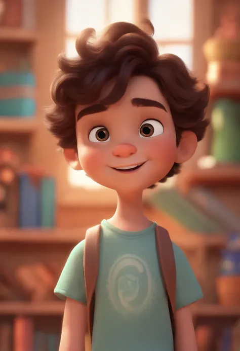 Image of a boy for a story in a YouTube video in Pixar format, Hes the little allabester, Hes the class leader, Hes outgoing, Playful and gets up for a lot of things, cabelo curto