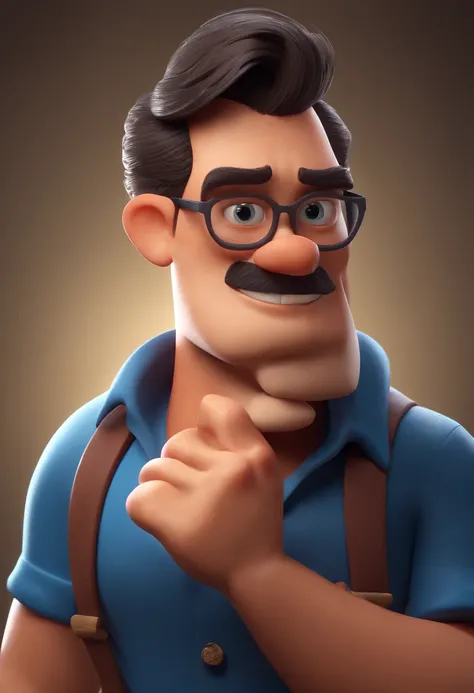 Cartoon character of a man wearing black glasses and a blue shirt, um personagem animado, Caractere estilizado, animation style rendering, 3D estilizado, Arnold Maya render, 3 d render stylized, toon render keyshot, Personagem 3D, Personagem 3D, 3d renderi...