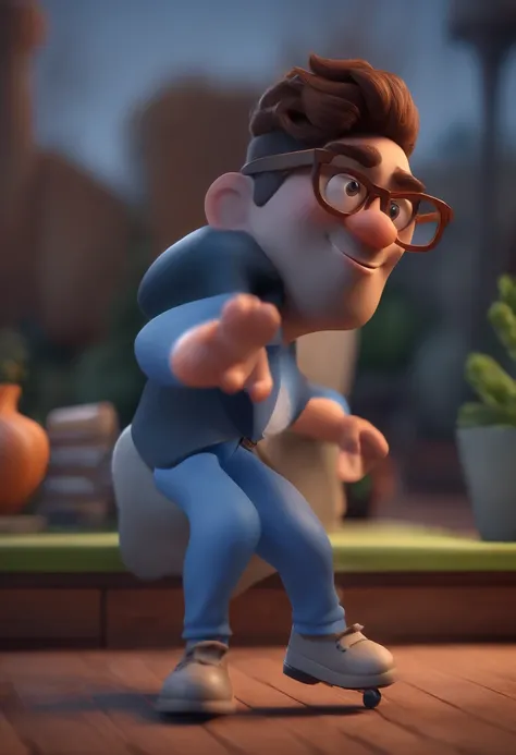 Cartoon character of a man with black glasses and a blue shirt, animation character, Caractere estilizado, animation style rendering, 3D estilizado, Arnold Maya render, 3 d render stylized, toon render keyshot, Personagem 3D, Personagem 3D, 3d rendering st...