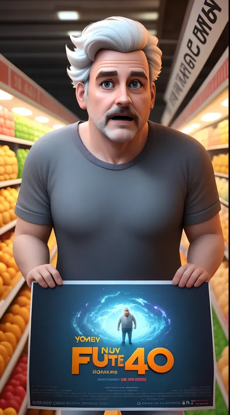 poster 3D inspirado na pixar com um homem de 40 anos , branco , cabelo castanho escuro , olho castanho escuro , num ambiente de mercado financeiro