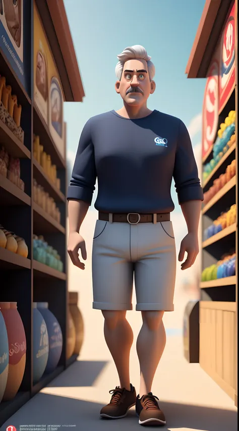 poster 3D inspirado na pixar com um homem de 40 anos , branco , cabelo castanho escuro , olho castanho escuro , num ambiente de mercado financeiro