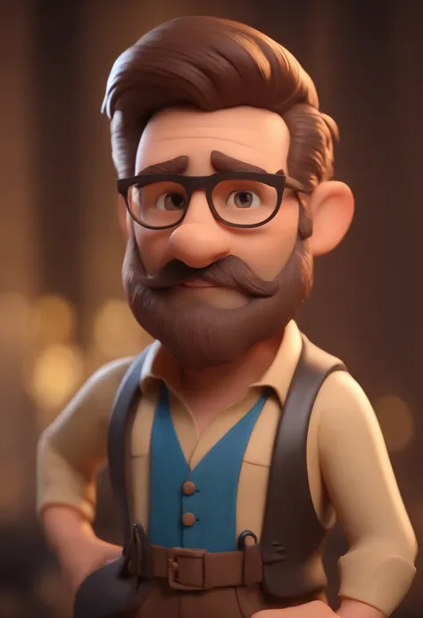 personagem dos desenhos animados de um homemcom 42 anos, barba rala com fios brancos, uma camisa azul, animation character, Caractere estilizado, animation style rendering, 3D estilizado, Arnold Maya render, 3 d render stylized, toon render keyshot, Person...