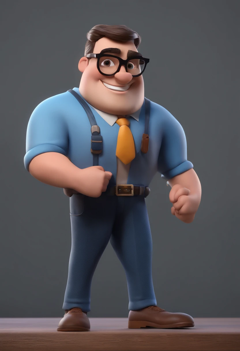 Cartoon character of a man with black glasses and a blue shirt, animation character, Caractere estilizado, animation style rendering, 3D estilizado, Arnold Maya render, 3 d render stylized, toon render keyshot, Personagem 3D, Personagem 3D, 3d rendering st...