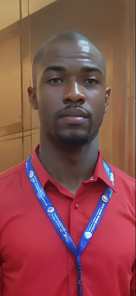 Arafed man in red shirt with blue drawstring and name tag, David Uzochukwu, Godwin Akpan, Areas of Adebanji, Emmanuel Shiru, Mohamed Reda, alphonse muca, Jorge Pemba, taken in the early 2020s, Eduardo Buba, Nicola Samuri, Mohamed Chahin, Yan Gisuka