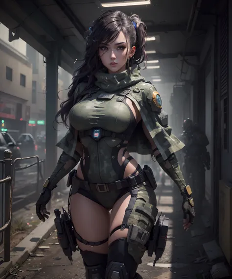 ((best quality)), ((masterpiece)), (highly detailed:1.3), 3d, beautiful (cyberpunk:1.2) special forces, robort,female with thick...