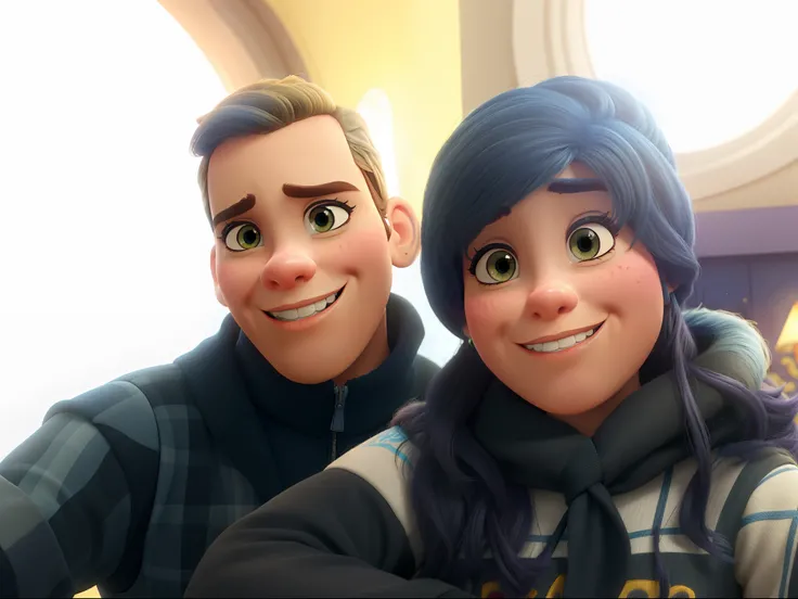 (alta qualidade, best quality, Estilo Disney Pixar), Casais, cores vibrantes, detailed facial features, Romantic Atmosphere, fundo caprichoso, magic lighting, cheerful expressions, dream-like setting, Elementos de fantasia